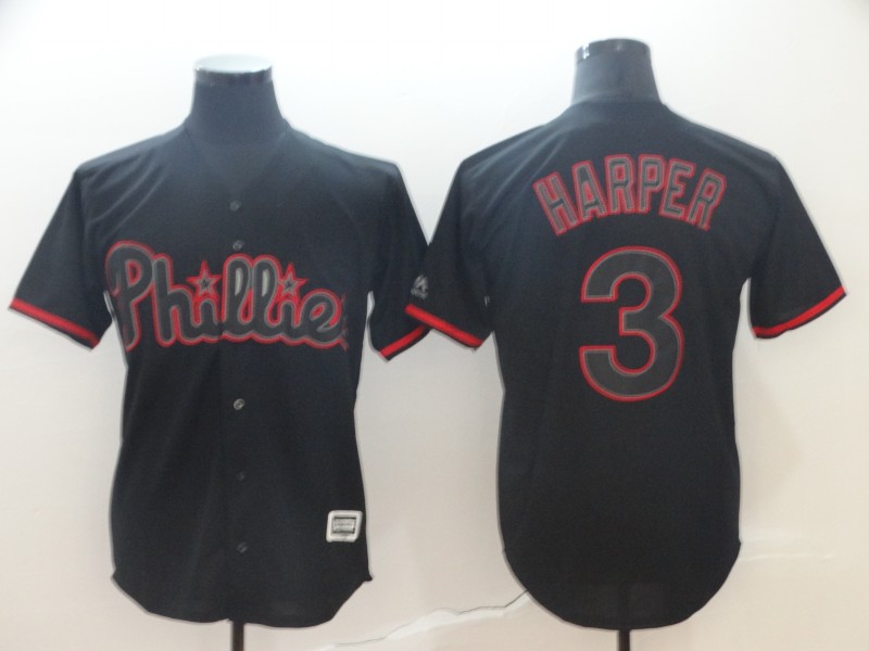 Men's Philadelphia Phillies #3 Bryce Harper Black Cool ...
