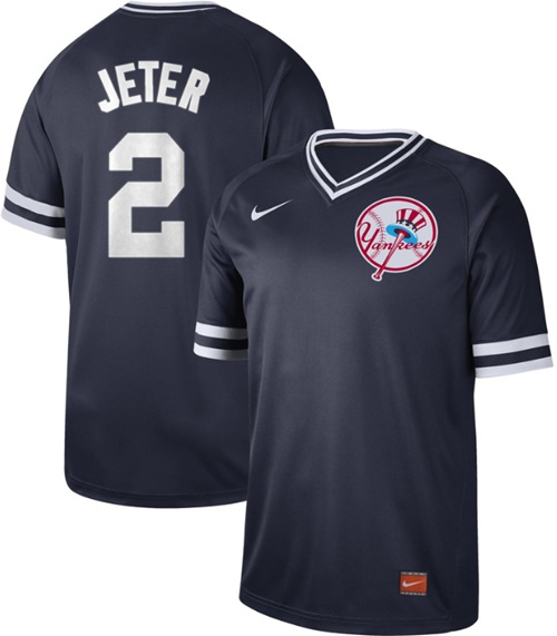 Yankees #2 Derek Jeter Navy Authentic Cooperstown Collection Stitched ...