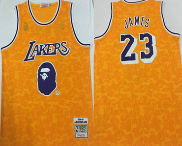 LA Lakers #23 LeBron James Bape Yellow Jersey