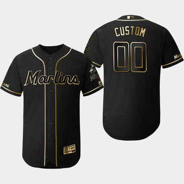 Men's Miami Marlins Customized Black Gold Flexbase Jersey on sale,for Cheap,wholesale from China