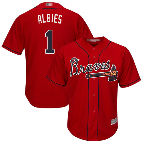 Braves 1 Ozzie Albies Red Cool Base Stitched Youth Baseball Jersey on