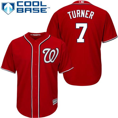 Nationals 7 Trea Turner Red Cool Base Stitched Youth Baseball Jersey