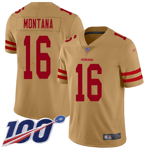 Nike 49ers 16 Joe Montana Red Team Color Men's Stitched NFL 100th