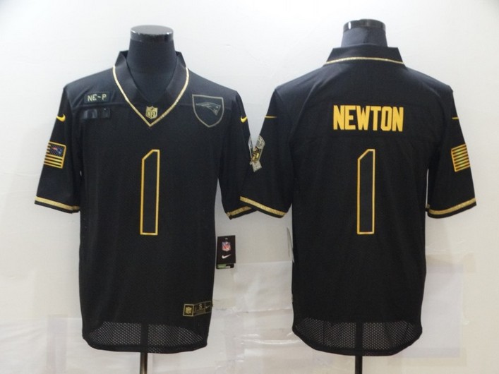 Men's New England Patriots #1 Cam Newton Black Gold 2020 Salute To Service Stitched NFL Nike Limited Jersey