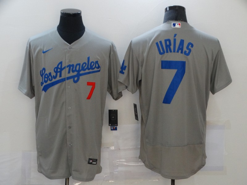 Men's Los Angeles Dodgers 7 Julio Urias Grey Stitched MLB Cool Base