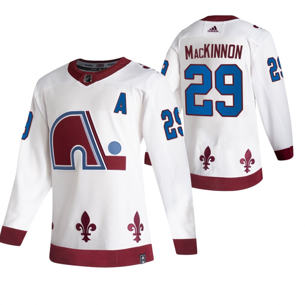 Men's Colorado Avalanche 29 Nathan MacKinnon White 2021 Retro Stitched