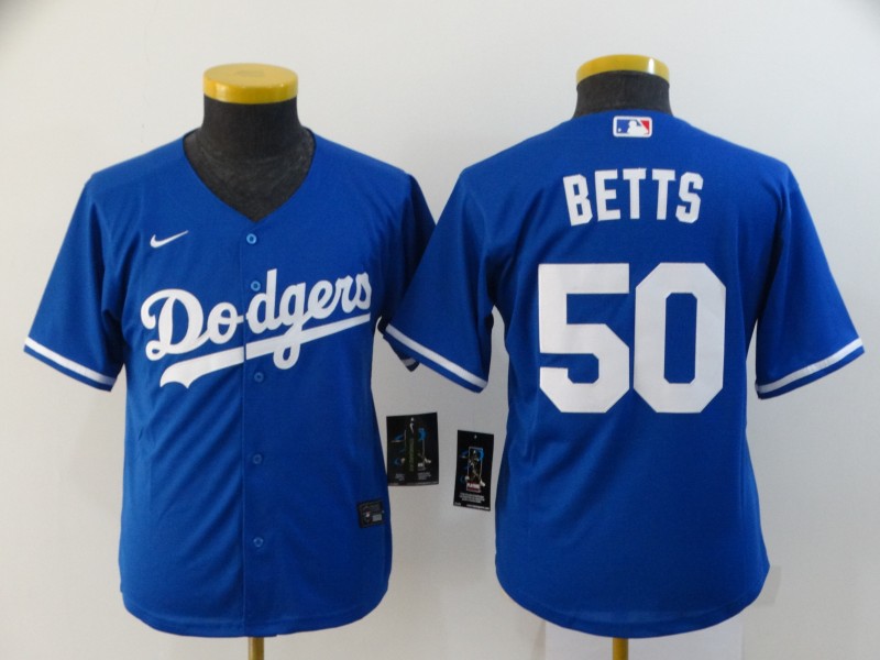 Youth Los Angeles Dodgers 50 Mookie Betts Blue Stitched MLB Cool Base
