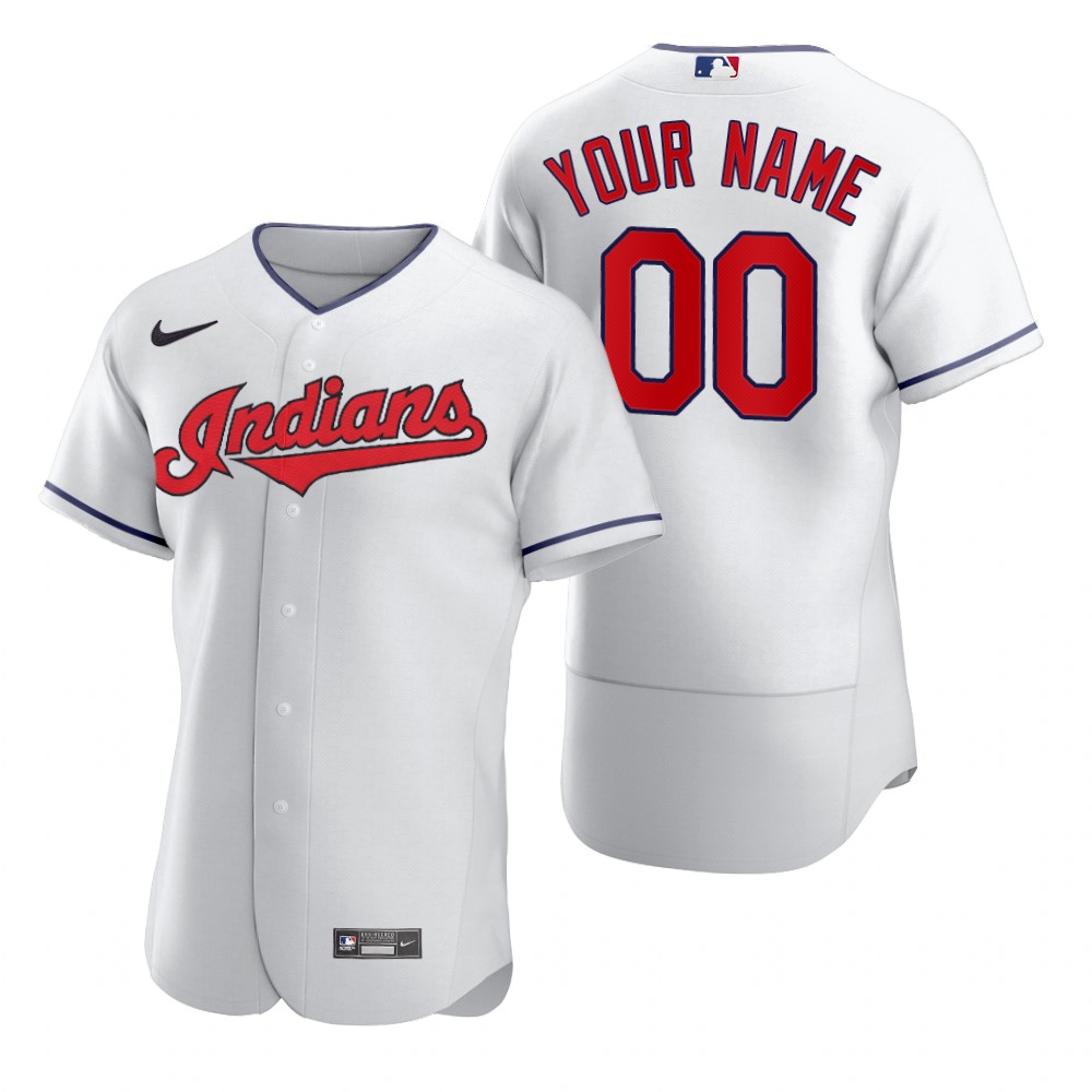 Men's Cleveland Indians Custom Nike White Stitched MLB Cool Base Home
