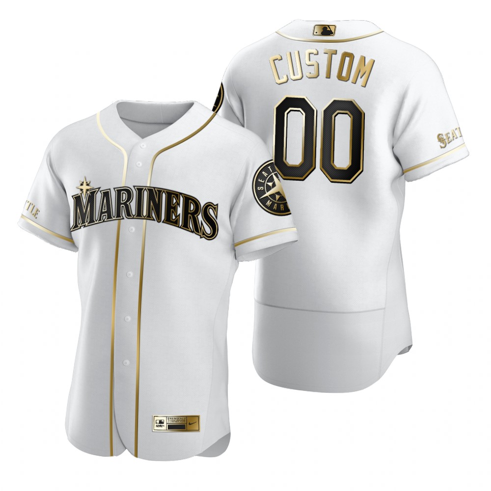 Men's Seattle Mariners Custom Nike White Stitched MLB Flex Base Golden