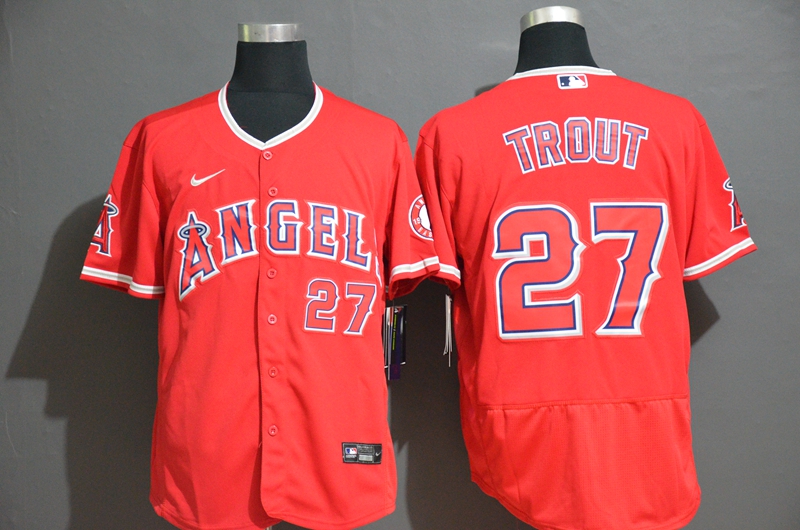 Men's Los Angeles Angels 27 Mike Trout Red Stitched MLB Flex Base Nike
