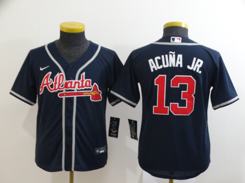 Youth Atlanta Braves 13 Ronald Acuna Jr. Navy Blue Stitched MLB Cool