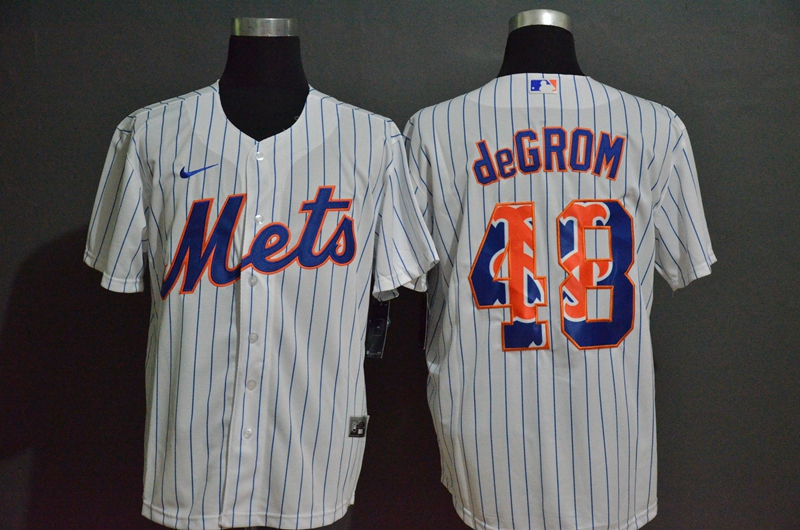 Jacob deGrom New York Mets Cool Base whiote pinstripe jersey