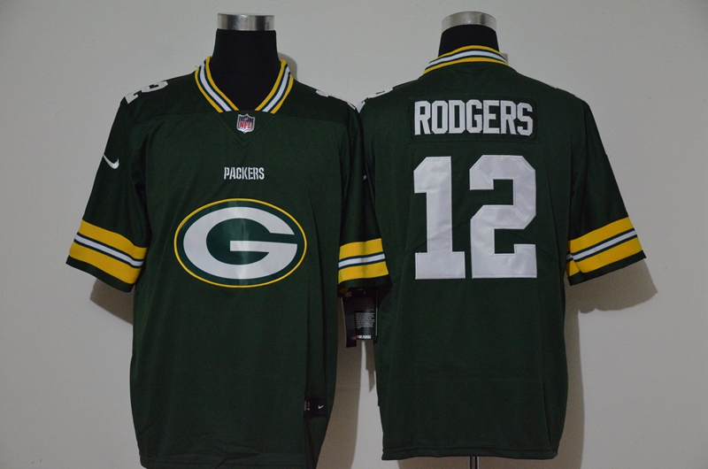 Men's Green Bay Packers 12 Aaron Rodgers Green 2020 Big Logo Number