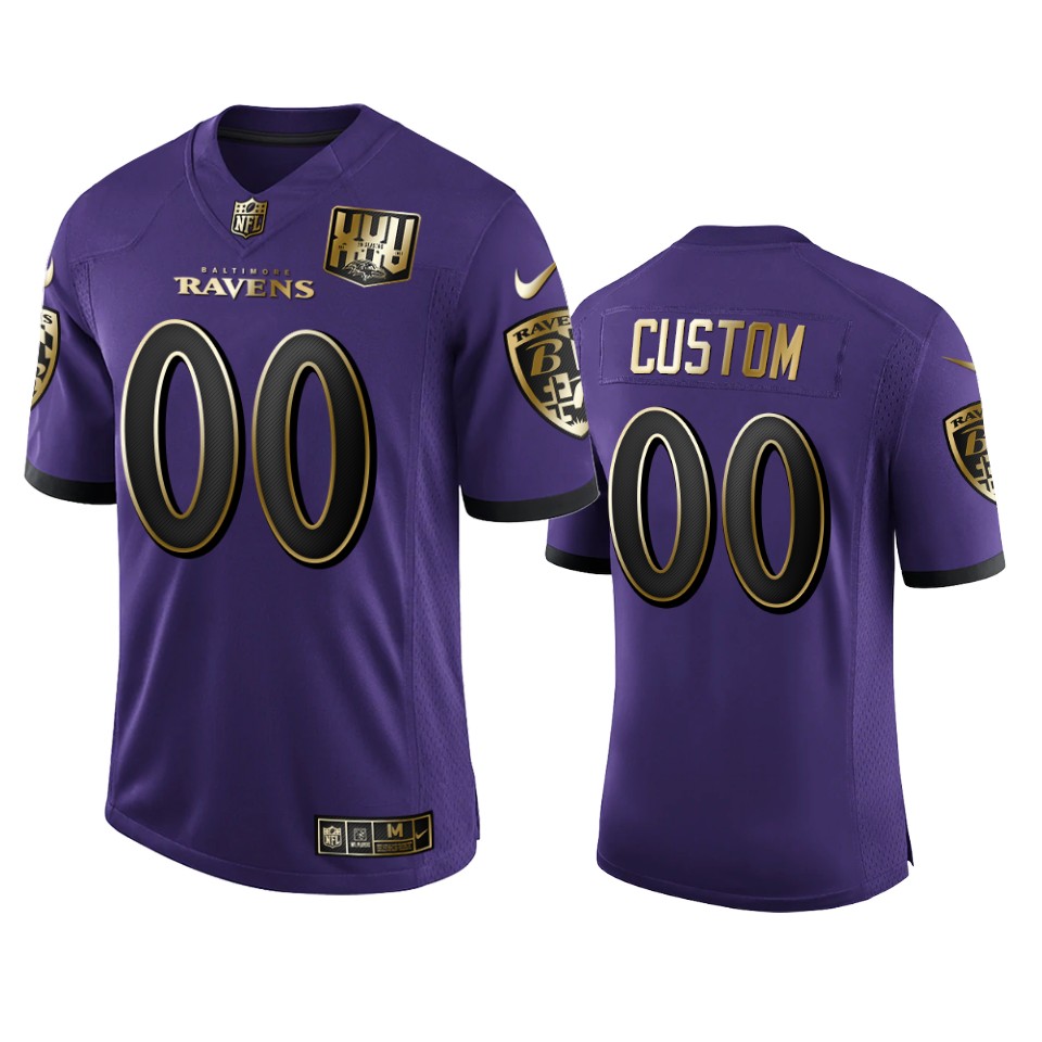 Baltimore Ravens Custom Men's Nike Purple Team 25th Season Golden ...