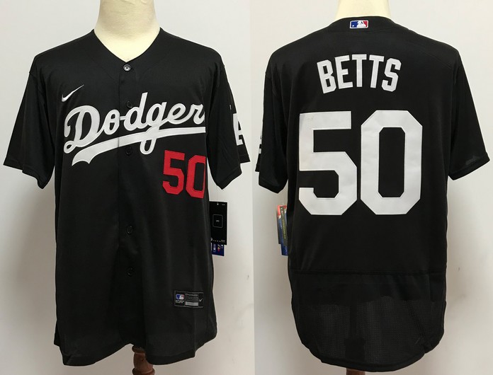 Men's Los Angeles Dodgers 50 Mookie Betts Black Stitched MLB Flex Base
