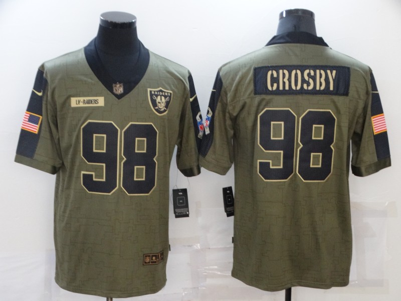 Men's Las Vegas Raiders #98 Maxx Crosby 2021 Olive Salute To Service