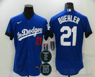 Men's Los Angeles Dodgers #21 Walker Buehler Blue #2 #20 Patch City Connect  Flex Base Stitched Jersey on sale,for Cheap,wholesale from China