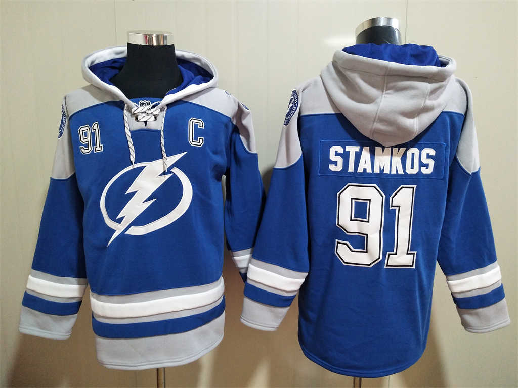 Men's Hockey Tampa Bay Lightning 91 Steven Stamkos Royal Blue Hoodie