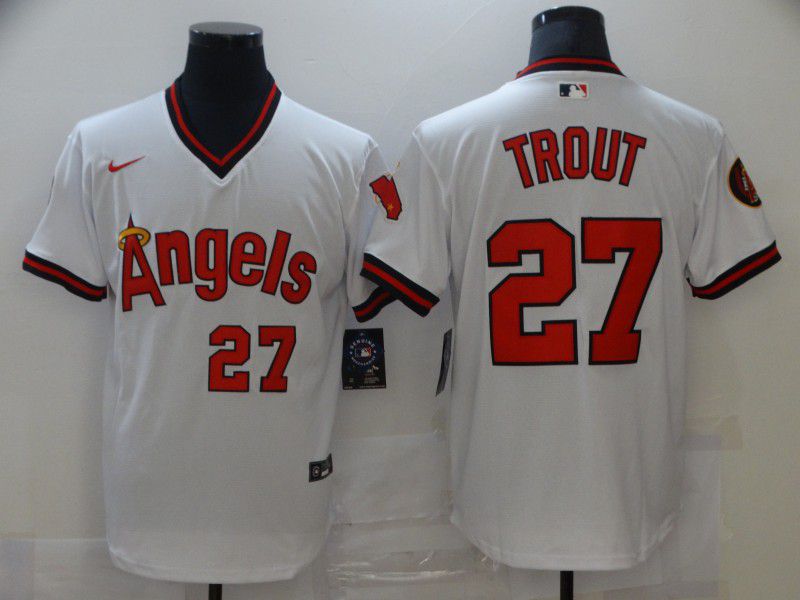 Men's Los Angeles Angels Of Anaheim 27 Mike Trout White Throwback