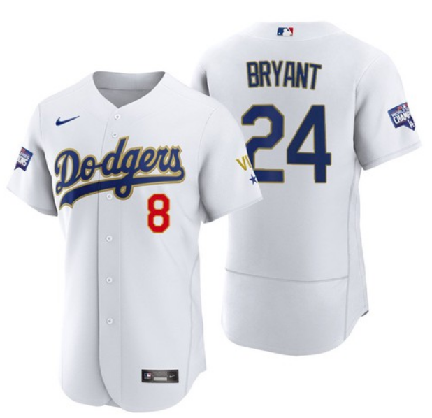 Men's Los Angeles Dodgers Front #8 Back #24 Kobe Bryant White Gold