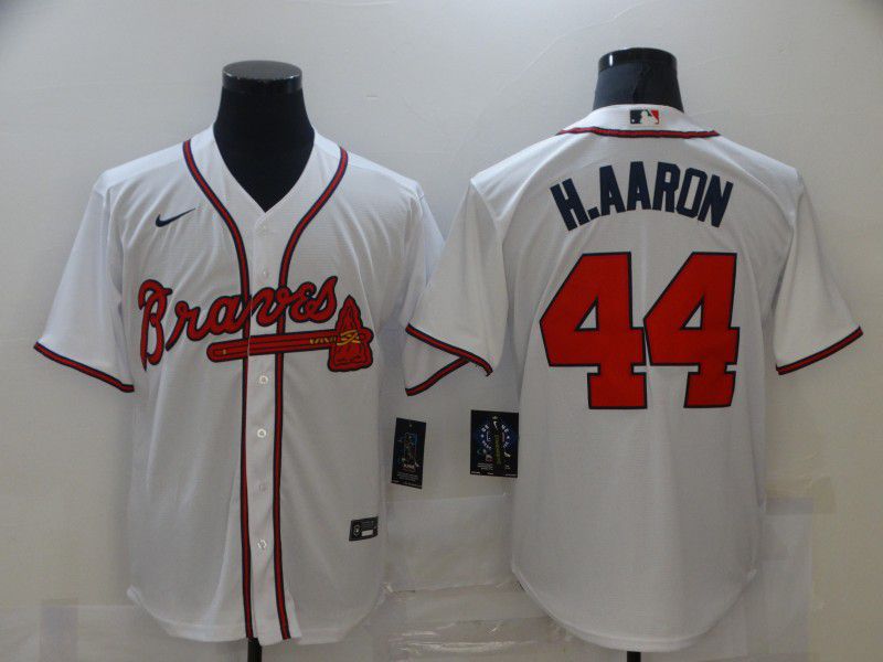 Men's Atlanta Braves 44 Hank Aaron White Stitched MLB Throwback Nike