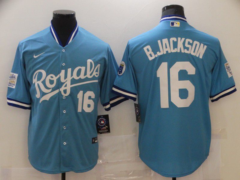 Men Kansas City Royals 16 B.Jackson Light blue Game 2021 Nike MLB