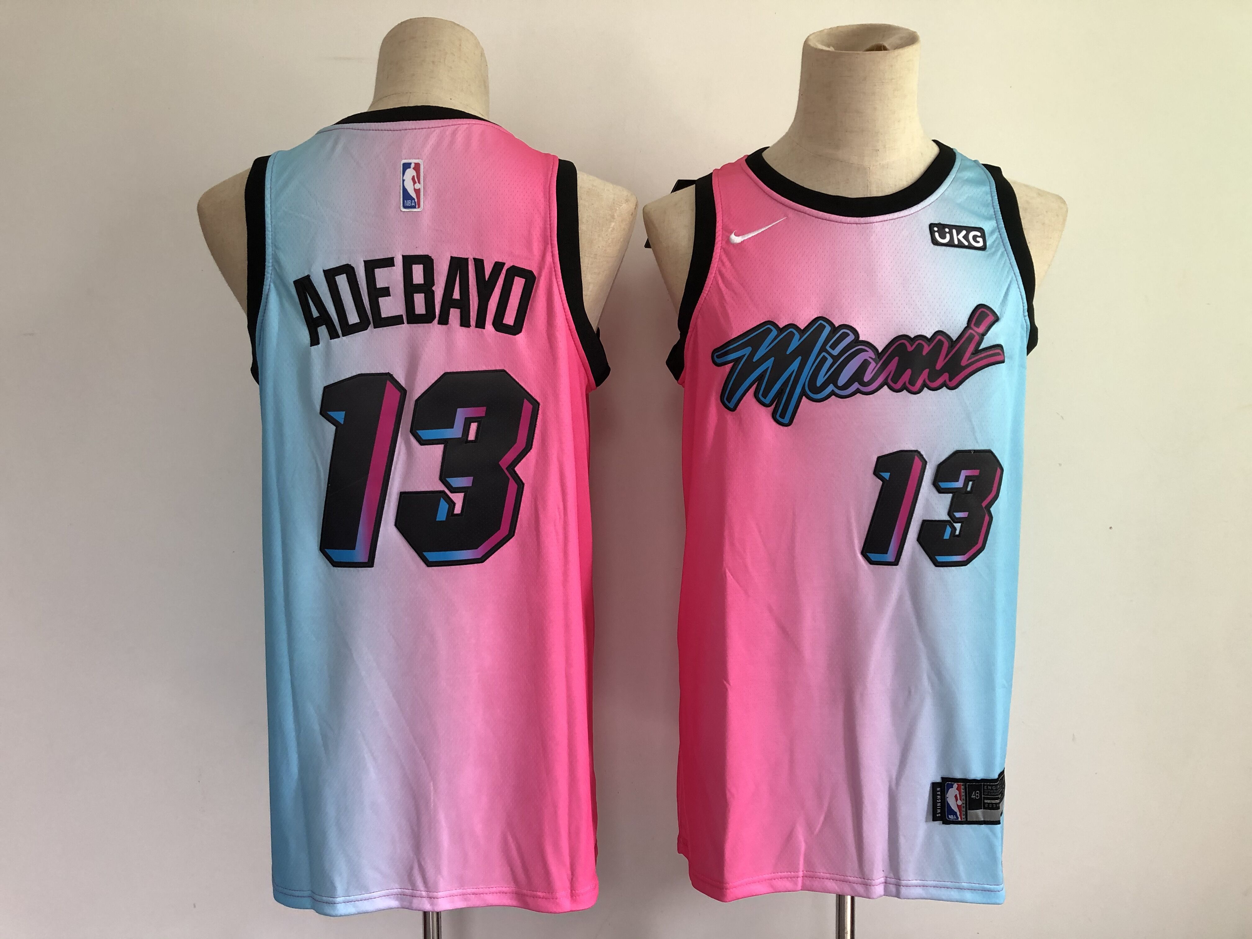 Men Miami Heat 13 Adebayo Blue and pink city Edition Nike 2021 NBA