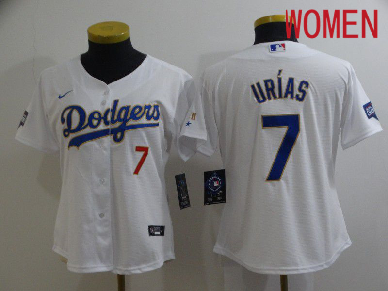 Women's Los Angeles Dodgers 7 Julio Urias White Stitched MLB Cool Base