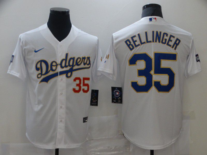 Men Los Angeles Dodgers 35 Bellinger White Elite 2021 Nike MLB Jerseys