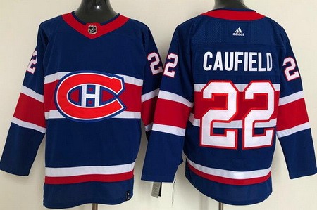 Men's Montreal Canadiens #22 Cole Caufield Blue 2021 Reverse Retro