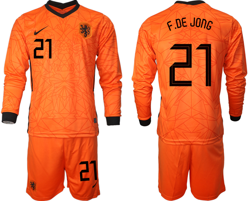 Men 2021 European Cup Netherlands home long sleeve 17 soccer jerseys on