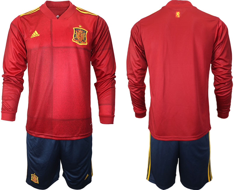 Men 2021 European Cup Spain home Long sleeve. soccer jerseys on sale