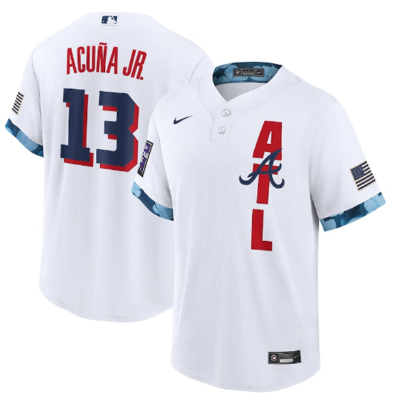 Men's Atlanta Braves 13 Ronald Acuña Jr. 2021 White AllStar Flex Base