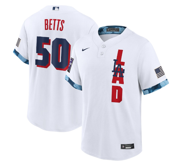 Men's Los Angeles Dodgers 50 Mookie Betts 2021 White AllStar Cool