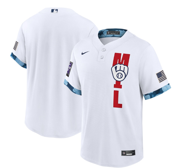 Men's Milwaukee Brewers 2021 White All-Star Cool Base Stitched MLB Jersey  on sale,for Cheap,wholesale from China
