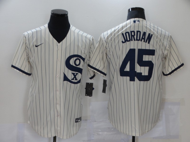 Men's Chicago White Sox 45 Michael Jordan 2021 Cream Navy Field of