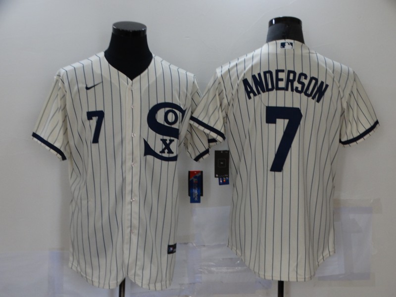 Men's Chicago White Sox 7 Tim Anderson 2021 Cream Navy Field of Dreams