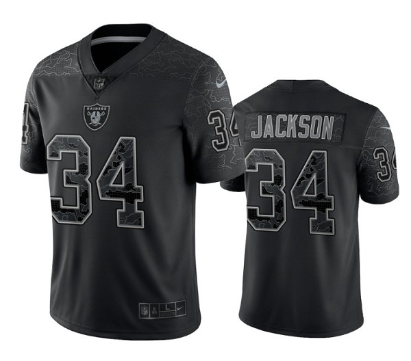 Men's Las Vegas Raiders 34 Bo Jackson Black Reflective Limited