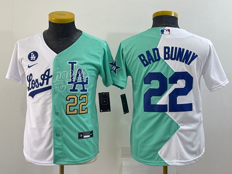 Youth Los Angeles Dodgers 22 Bad Bunny White Green Two Tone 2022