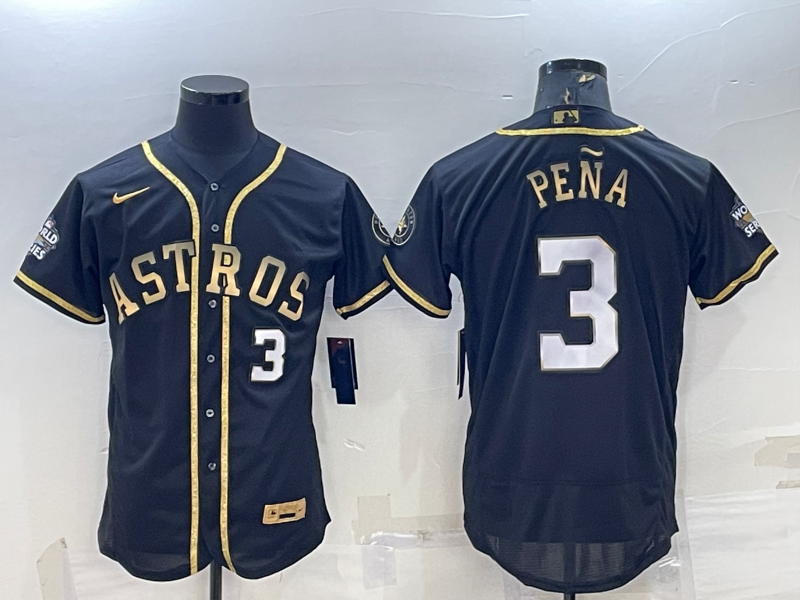 Men's Houston Astros #3 Jeremy Pena Number Black Gold 2022 World Series  Stitched Flex Base Nike Jersey on sale,for Cheap,wholesale from China