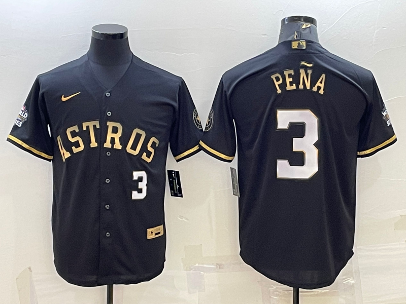 Men's Houston Astros 3 Jeremy Pena Number Black Gold 2022 World Series