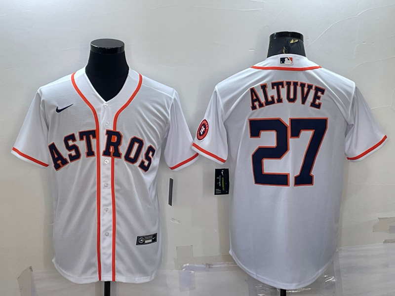 Men's Houston Astros 27 Jose Altuve Orange With Patch Stitched MLB