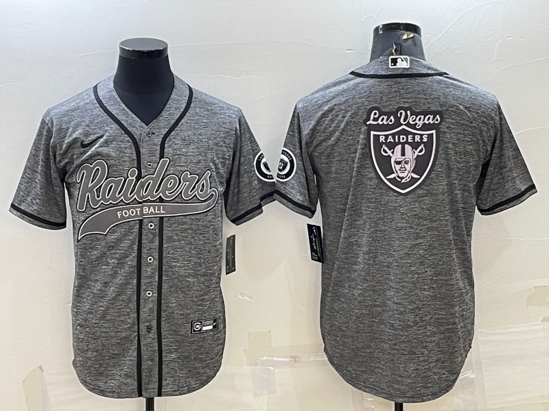 Men's Las Vegas Raiders 98 Maxx Crosby Gray With Patch Cool Base Stitched Baseball Jersey on