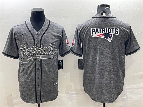 Men's New England Patriots Gray Team Big Logo With Patch Cool Base Stitched Baseball Jersey