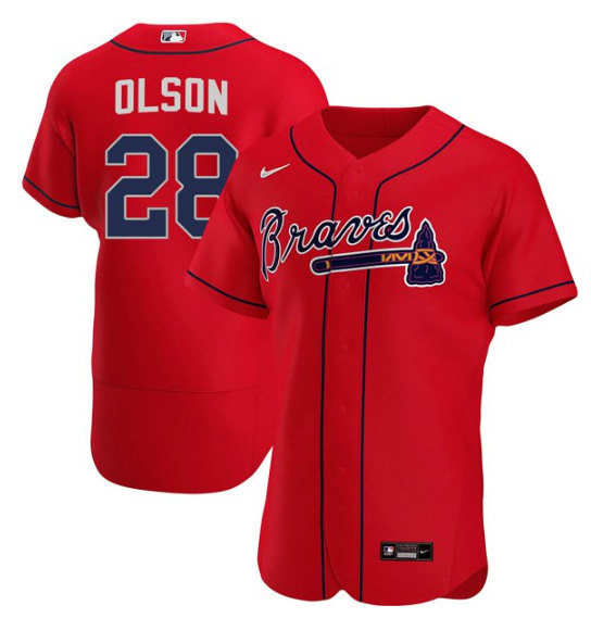 Men's Atlanta Braves 28 Matt Olson Red Nike Cool Base Jersey on sale