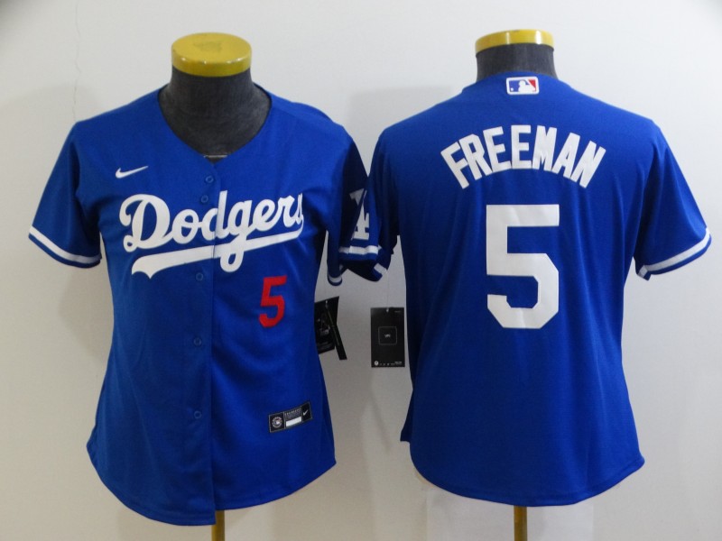 Women's Los Angeles Dodgers 5 Freddie Freeman Blue 2022 City Connect Number Cool Base Stitched
