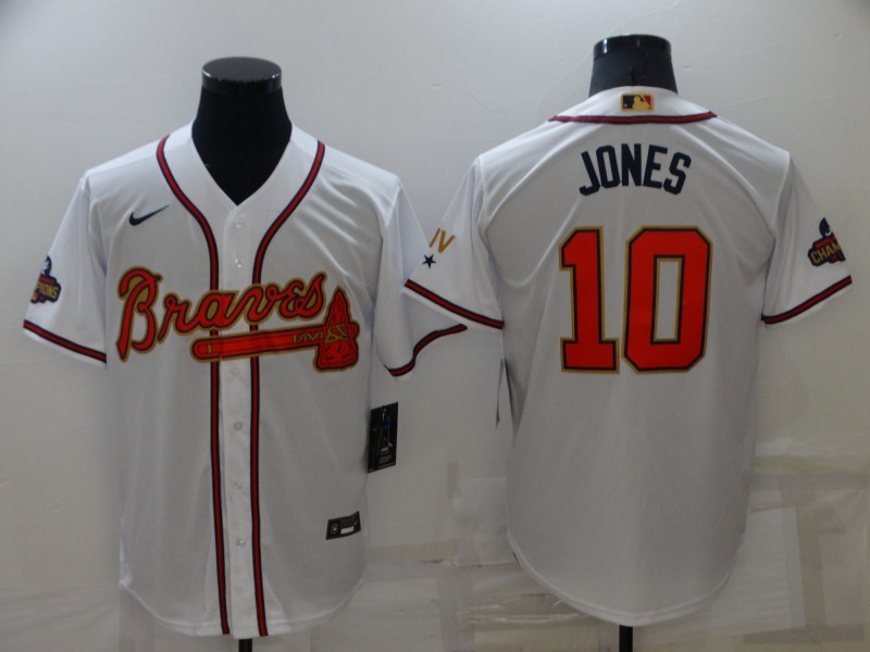 Men's Atlanta Braves 24 Deion Sanders 2022 White Gold World Series