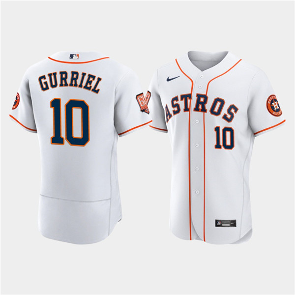 Men's Houston Astros 10 Yuli Gurriel White 60th Anniversary Flex Base