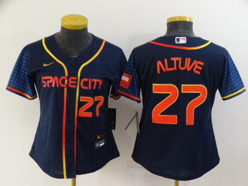 Women's Houston Astros 27 Jose Altuve Number 2022 Navy Blue City