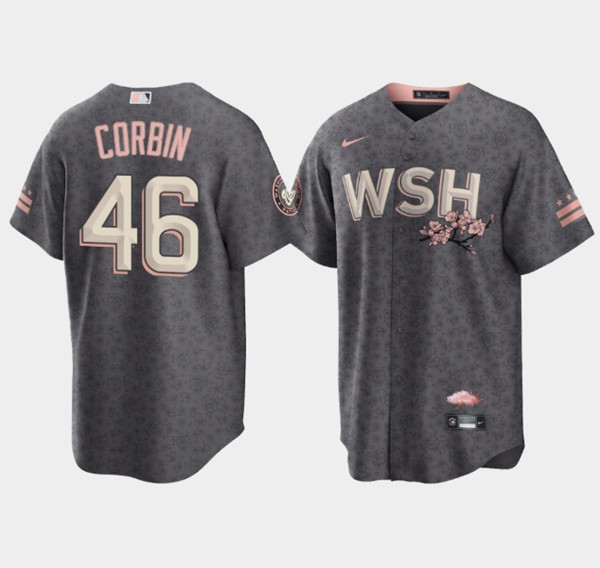 Men's Washington Nationals #46 Patrick Corbin 2022 Grey City Connect Cherry  Blossom Cool Base Stitched Jersey on sale,for Cheap,wholesale from China